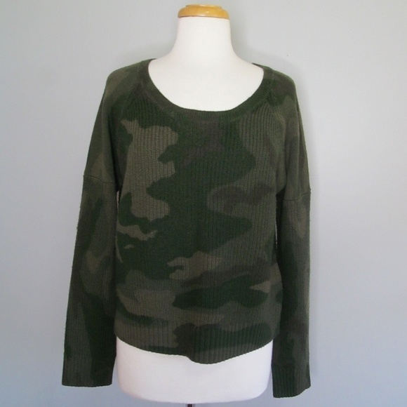 TNA Green Camouflage 100% Wool Rib Knit Sweater - Picture 1 of 10